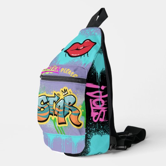 Aandacht alsjeblieft Modern streetart spray paarse Sling Bag (Rechterhoek)