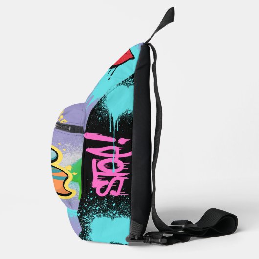 Aandacht alsjeblieft Modern streetart spray paarse Sling Bag (Rechts)