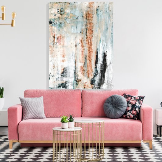 'Aandacht' Blauwgroen en Bruine Abstracte Kunst Canvas Afdruk (Insitu (Woonkamer))