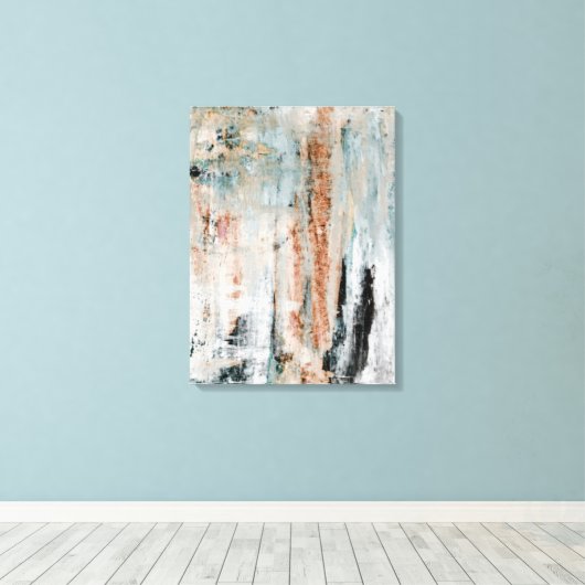 'Aandacht' Blauwgroen en Bruine Abstracte Kunst Canvas Afdruk (Insitu (Houten vloer))