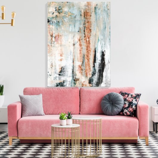 'Aandacht' Blauwgroen en Bruine Abstracte Kunst Canvas Afdruk (Insitu (Woonkamer))