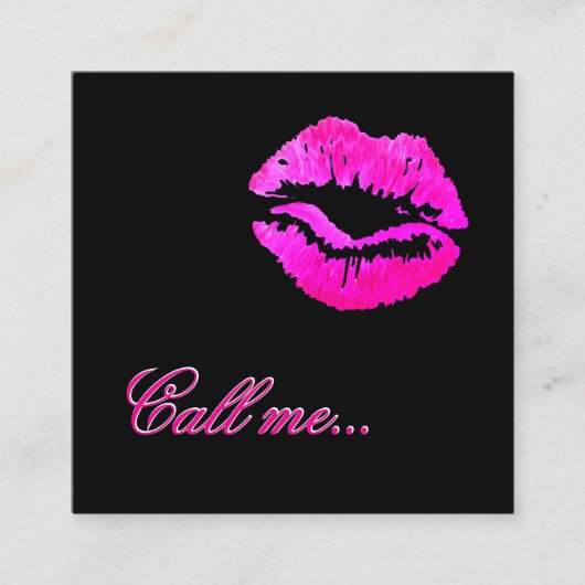 Aandacht krijgen Kaart Black, Bright Pink Lips Contactkaartje (Voorkant)