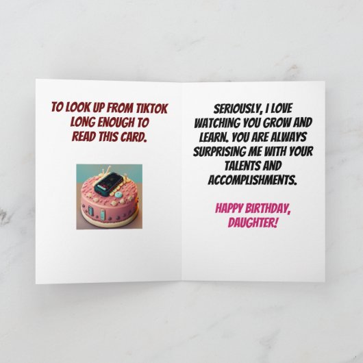 Aandacht Span Grappige Dochter Verjaardag Kaart (Binnen)