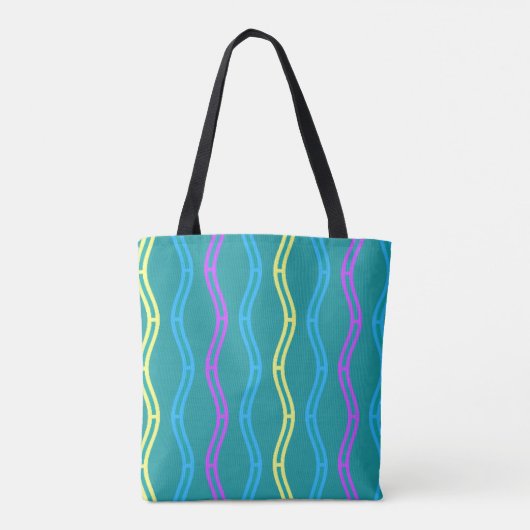 Aandacht Trekker Paars Turkoois Gele Golven Blauw Tote Bag (Achterkant)