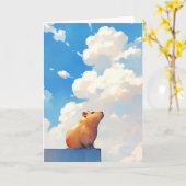 Aandachtige Capybara Kaart (Gele Bloem)