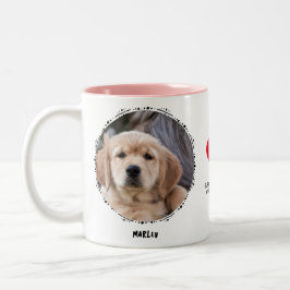 Aandenken aan huisdierhond met 2 foto's op maat tweekleurige koffiemok
