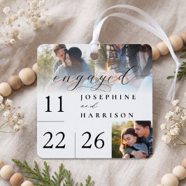 Aandenken aan verlovingsfoto met modern script metalen ornament
