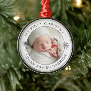 Aandenken Baby's Eerste Kerstmis Foto Metalen Ornament