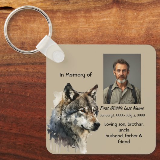 Aandenken Christelijke Waterverf Wolf Sleutelhanger (Voorkant)