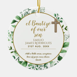 Aandenken Doop BAUTIZO Cadeau Goud met Schriftuur Keramisch Ornament