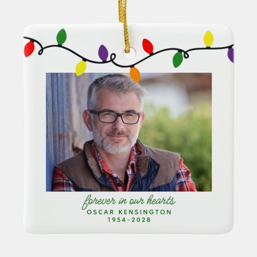 Aandenken Foto 'In Onze Harten Voor Altijd' Keramisch Ornament (Voorkant)