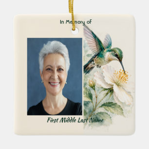 Aandenken Herdenking Kolibrie Witte Bloemen Keramisch Ornament