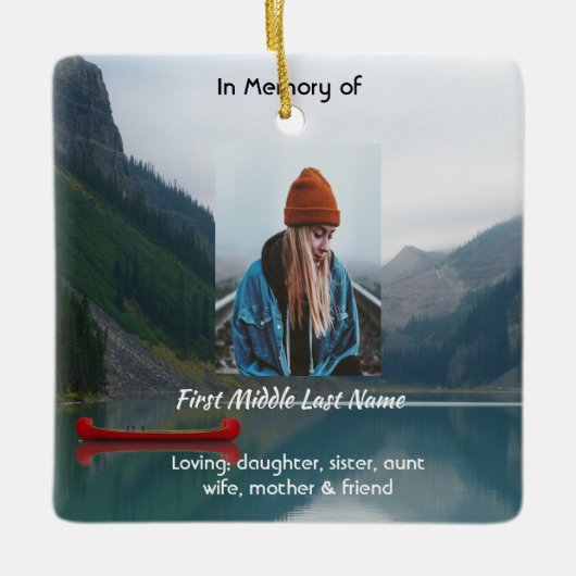 Aandenken Herdenkings Wilderness Lake Canoe Keramisch Ornament (Voorkant)