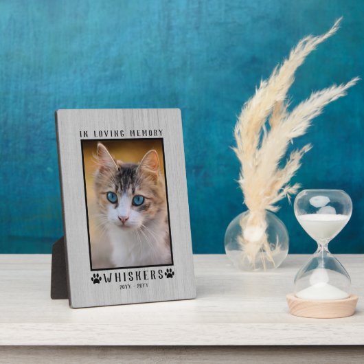 Aandenken Met Foto Kat Herinnering Rustic Fotoplaat (Zijkant)