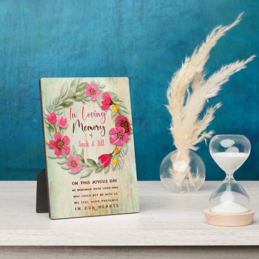 Aandenken Roze Groene Krans Aangepast Bord Fotoplaat (Zijkant)