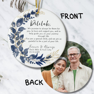 Aandenken van peetouders - Doop Blauwe Bladeren Keramisch Ornament