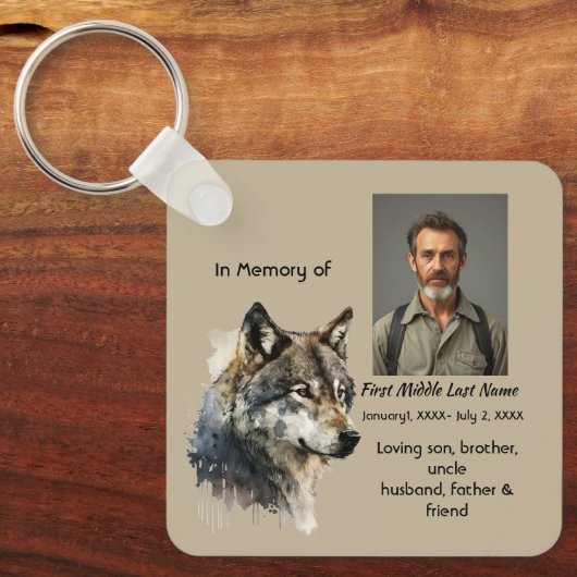 Aandenken Waterverf Wolf Dieren Sleutelhanger (Voorkant)