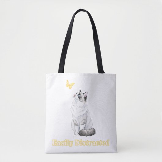 Aandoenlijk Afleidbaar Cute Kat & Vlinder Design Tote Bag (Voorkant)