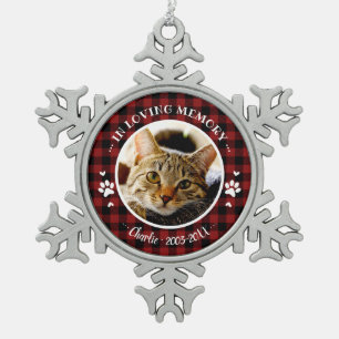 Aandoenlijk Rustiek Kat Dierenherdenking Aangepast Tin Sneeuwvlok Ornament