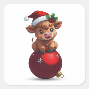 aandoenlijke baby hooglanders koe zittend vierkante sticker