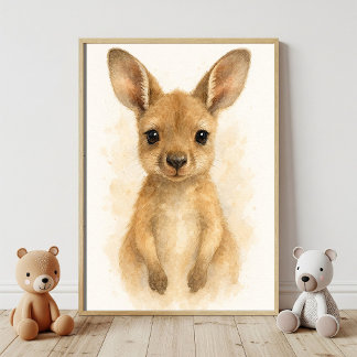 Aandoenlijke babykangoeroe aquarel kunst poster