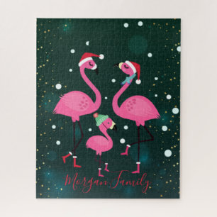 Aandoenlijke Familie Flamingo's Kerstman Hoed Groe Legpuzzel