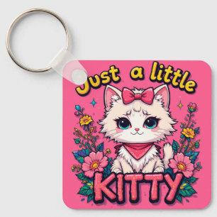 Aandoenlijke Illustratie van Witte Kitten Sleutelhanger