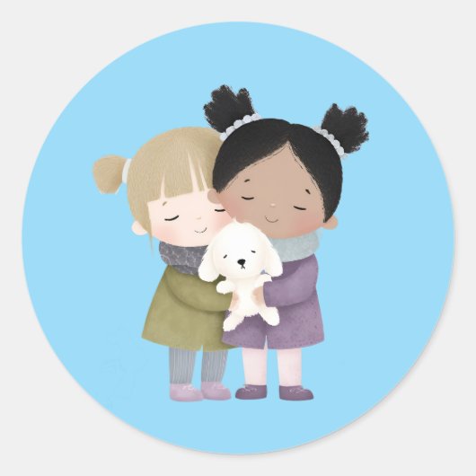 Aandoenlijke Kinderen Knuffelen Sticker (Voorkant)