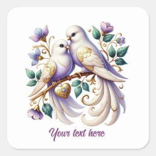 Aandoenlijke liefdes vogels aanpasbare Huwelijk  Vierkante Sticker
