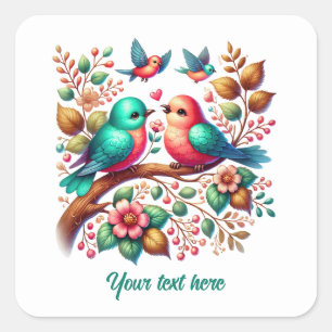 Aandoenlijke liefdesvogels aanpasbare trouw sticke vierkante sticker