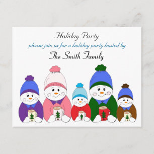 Aandoenlijke Sneeuwman Familie Feestelijke Party Kaart