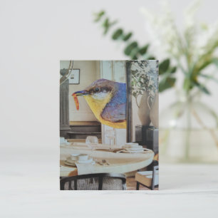 aandoenlijke vogel in eetkamer surreële collagekun briefkaart