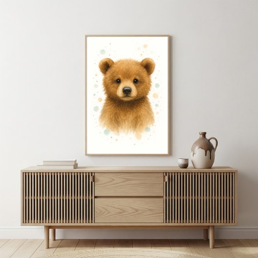 Aandoenlijke waterverfportret van babybeer poster