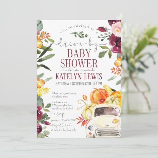 Aandrijving door Bourgogne Pumpkin-Baby shower Kaart (Staand voorkant)