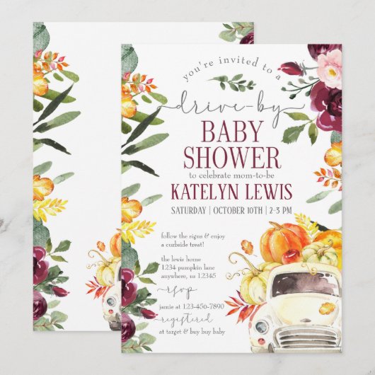 Aandrijving door Bourgogne Pumpkin-Baby shower Kaart (Voorkant / Achterkant)