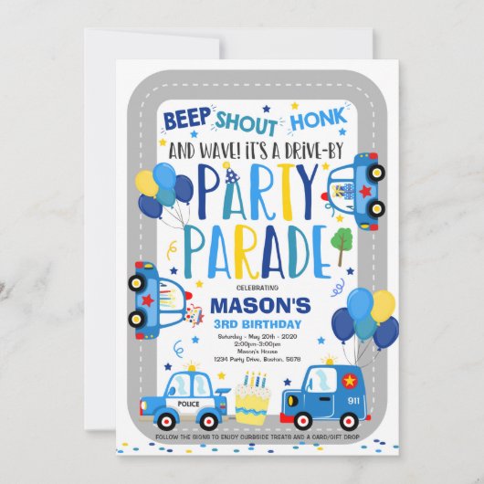 Aandrijving door de Birthday Parade Invitation Pol Kaart (Voorkant)