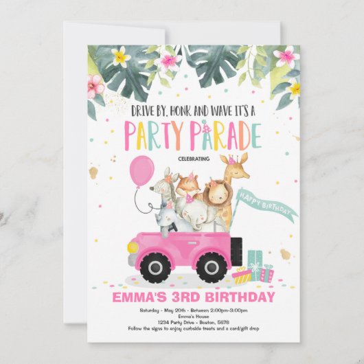 Aandrijving door de Birthday Parade Invitation Saf Kaart (Voorkant)