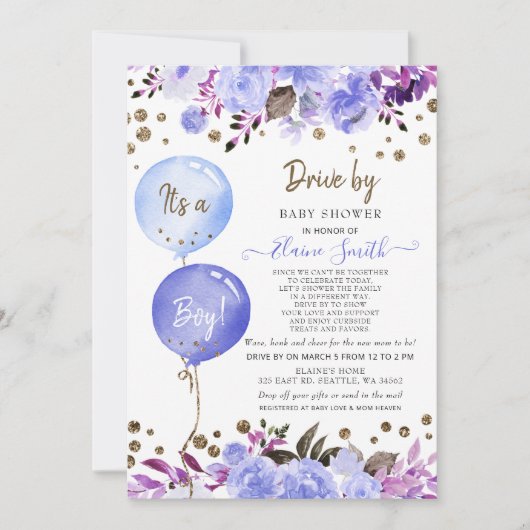 Aandrijving door het Baby shower Blauwe Floral Boy Kaart (Voorkant)