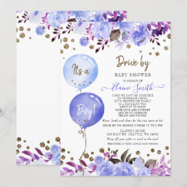 Aandrijving door het Baby shower Blauwe Floral Boy Kaart