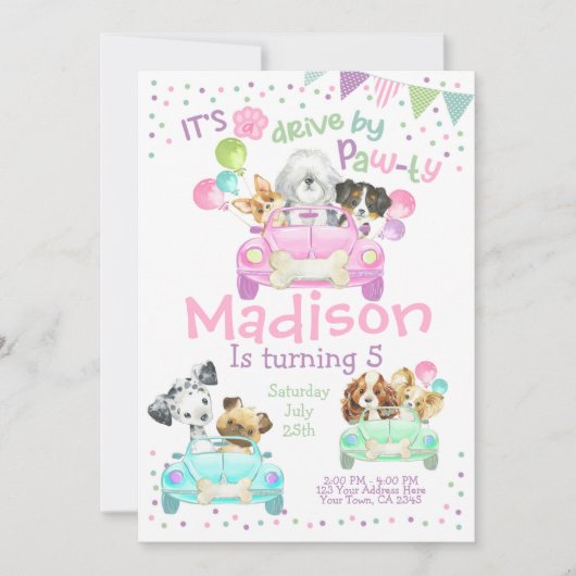 Aandrijving door Uitnodiging, Puppy Birthday Uitno Kaart (Voorkant)