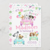 Aandrijving door Uitnodiging, Puppy Birthday Uitno Kaart (Voorkant / Achterkant)