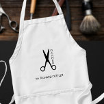 Aanduiding van de barber in de logo bladerwinkel standaard schort<br><div class="desc">Het gepersonaliseerde schort van de barber met zwarte schaar en manuscript logo (u kunt het met uw vervangen!) en met de naam van de barber.</div>
