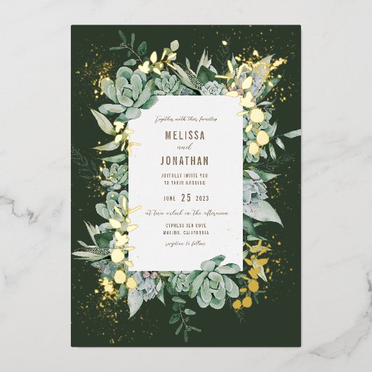 Aanduiding van Succulent Garden Folie Folie Uitnodiging (Voorkant)