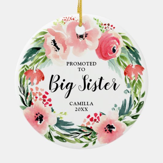 Aangeboden tot grote zusje gepersonaliseerde Flora Keramisch Ornament (Achterkant)