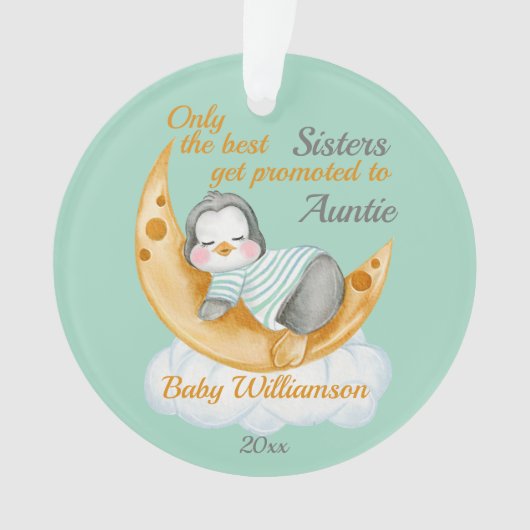 Aangeboden tot tante Baby Penguin Ornament (voorkant)
