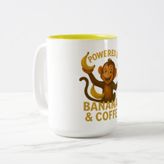 Aangedreven door Bananas & Coffee Mok (Voorkant links)