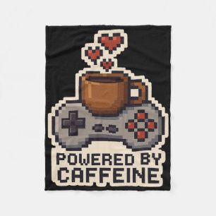 Aangedreven door cafeïne Pixel Art Gamer Koffielie Fleece Deken
