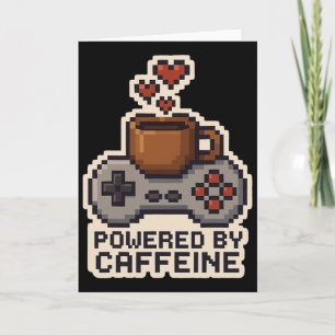 Aangedreven door cafeïne Pixel Art Gamer Koffielie Kaart