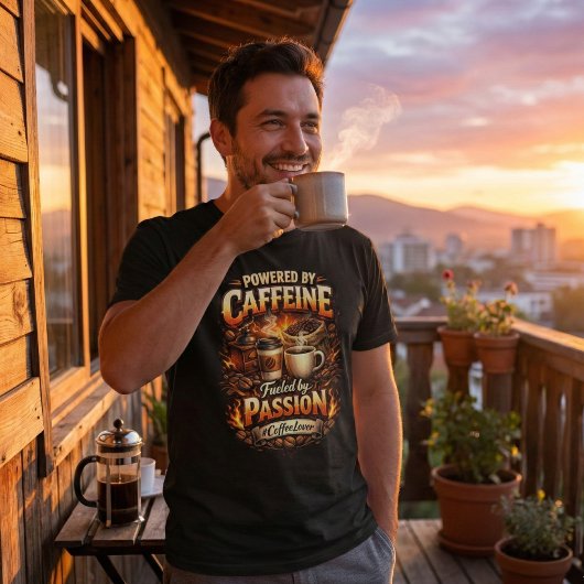 Aangedreven door Caffeïne - Coffeeliefhebber T-shirt