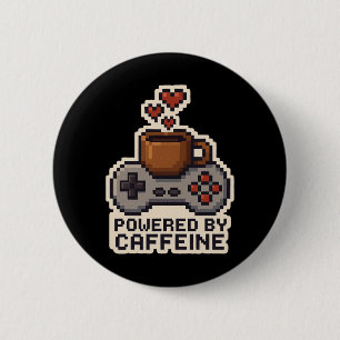 Aangedreven door Caffeïne Pixel Art Gamer Koffieli Ronde Button 5,7 Cm